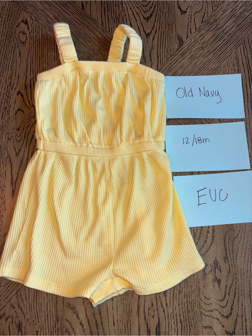 Old Navy Yellow Ribbed Girls' Romper With Adjustable Straps